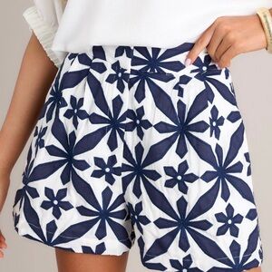 Red Dress Boutique Navy Geometric Floral Embroidered Shorts